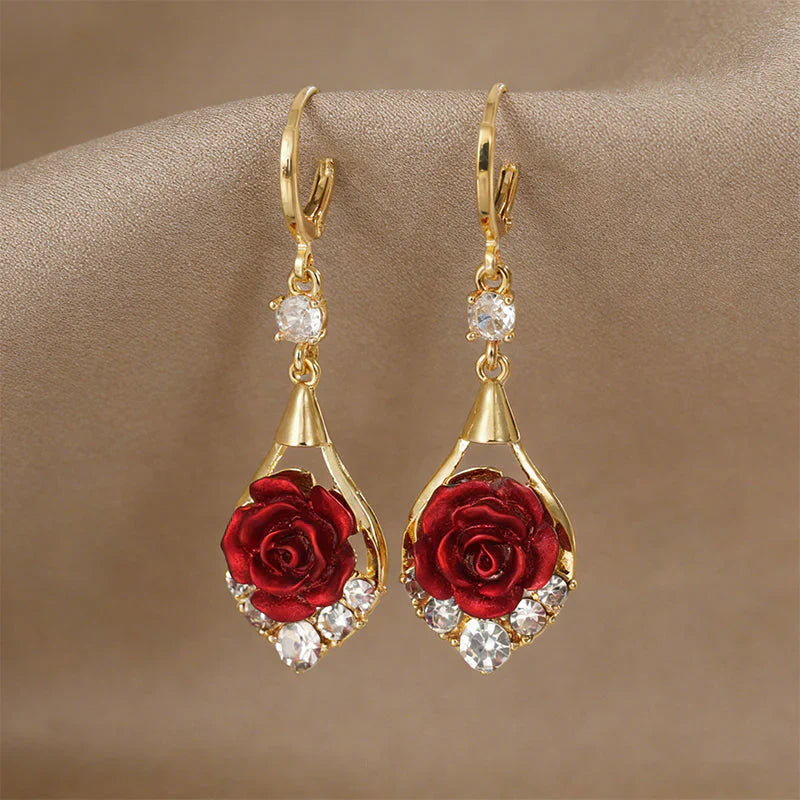🔥Jusqu'à épuisement des stocks, profitez de 40 % de réduction !🌹 Boucles d'oreilles élégantes ornées de roses rouges