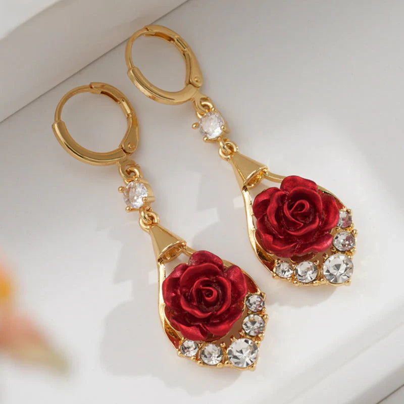 🔥Jusqu'à épuisement des stocks, profitez de 40 % de réduction !🌹 Boucles d'oreilles élégantes ornées de roses rouges