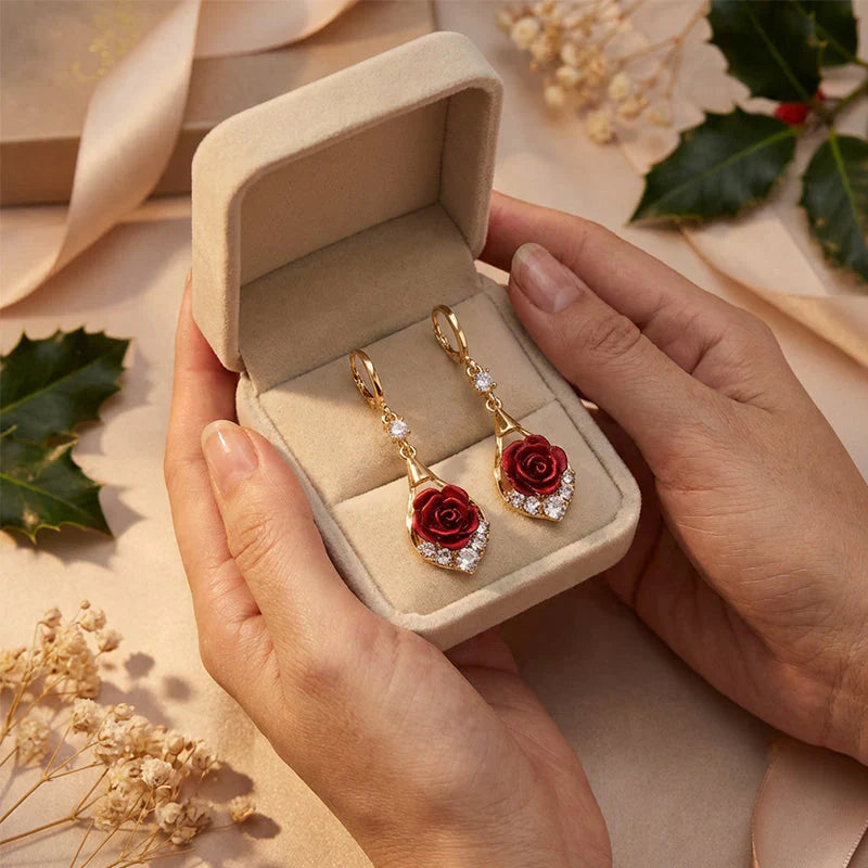 🔥Jusqu'à épuisement des stocks, profitez de 40 % de réduction !🌹 Boucles d'oreilles élégantes ornées de roses rouges