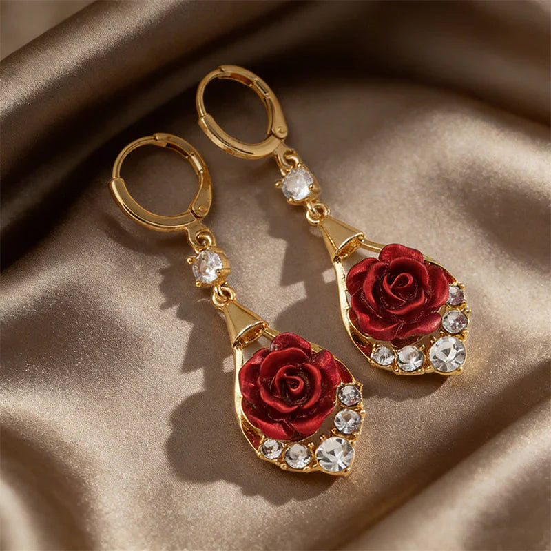 🔥Jusqu'à épuisement des stocks, profitez de 40 % de réduction !🌹 Boucles d'oreilles élégantes ornées de roses rouges